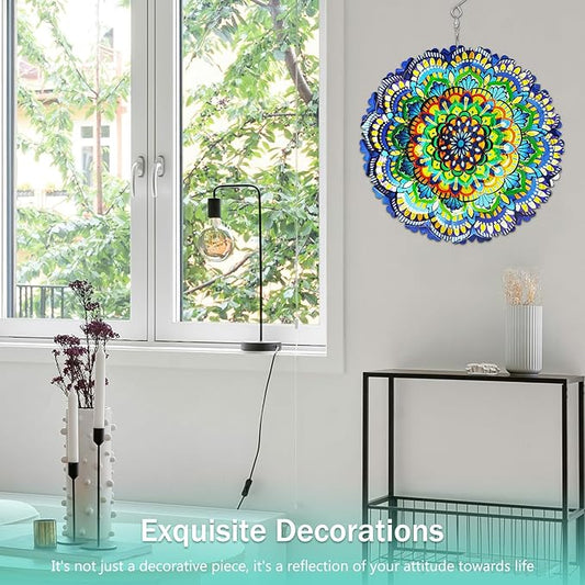 Wind Spinners Flowers Lucky Star 12 inch 3D Stainless Steel Laser Cut Metal Art Geometric Pattern Wind Sculpture Hanging for Yard Garden Decorations Gifts Indoor Outdoor