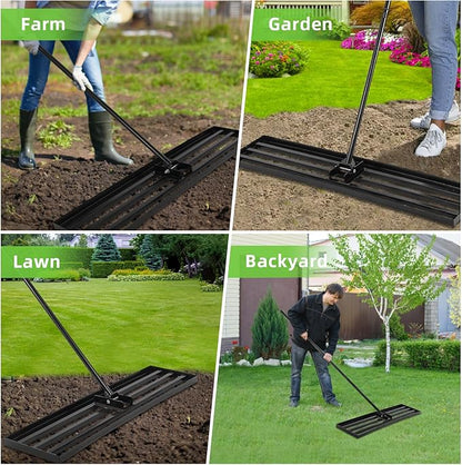 Lawn Leveling Rake 42 Inch, Heavy Duty Metal Levelawn Rake with 42'x10' Ground Plate, 78' Extra Long Adjustable Handle, Lawn Leveler Tool for Backyard, Garden, Golf Lawn, Farm and Ranch to Level Soil