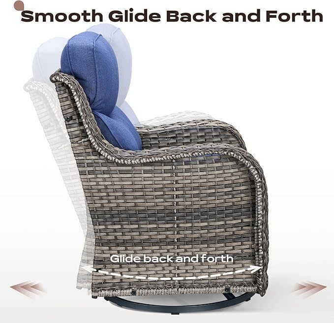 Rilyson Wicker Outdoor Patio Furniture Set - 6 Piece Patio Conversation Sets with Swivel Rocker Chairs, Ottomans, Sofa and Table, 6 inch Cushions, Deep Seating, for Porch Deck Mixed Grey/Blue