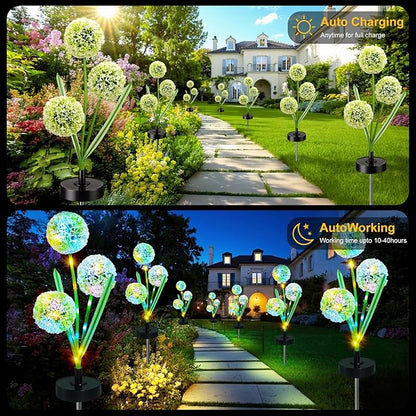 Solar Flowers Lights - Upgraded Outdoor Dandelion Flowers Lights, 7-Color Changing & Waterproof Outdoor Solar Lights for Garden, Patio, Backyard,Party and Office (Dandelion, 2)