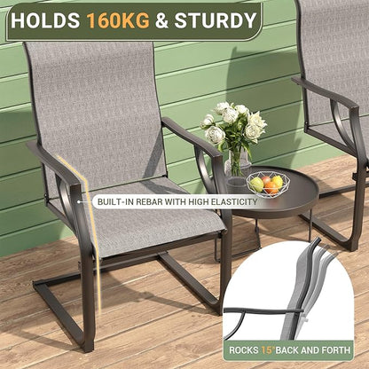Amopatio Patio Chairs Set of 2, Outdoor Dining Chairs for All Weather, Breathable Garden Outdoor Furniture for Backyard Deck, Grey & White