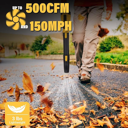 Cordless Leaf Blower for Dewalt 20V Battery - 500 CFM/150 MPH Electric Leaf Blower with Brushless Motor, 6-Speed Adjustable (100MPH) for Lawn/Yard Care (Tool Only)
