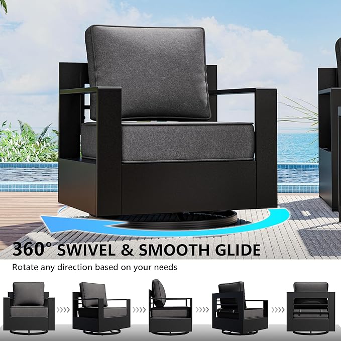Outdoor Patio Furniture Set, 4-Piece Aluminum Patio Conversation Set All-Weather Metal Outdoor Sectional with 6 Inch Thick Cushions, Deep Setting for Garden, Outside and Porch