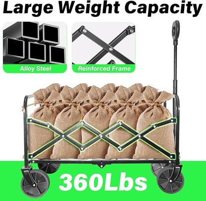 Wagons Carts Foldable - 360Lbs Collapsible Folding Wagon - Wagon Cart with Wheels Portable for Sports, Camping, Storage, Travel, Shopping