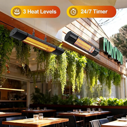 Hanging Patio Heater, Outdoor Electric Heater, Wall Mounted & Ceiling Infrared Garage Heater for Outdoor/Indoor Use, 1500W, Remote Control, Black