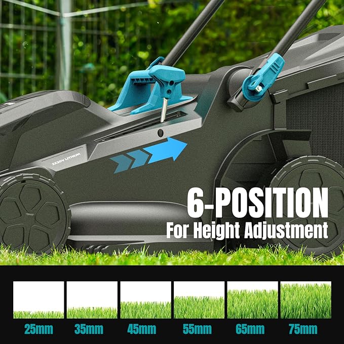 2×20V Cordless Electric Lawn Mower, 16" Push Mower with 6 Cutting Height Levels, Includes 2×4.0Ah Batteries and Dual Port Charger