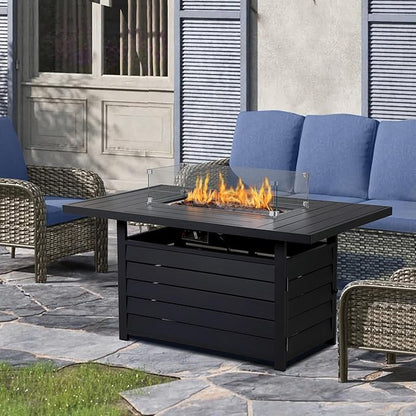 Wisteria Lane 54.3” Outdoor Patio Aluminum Fire Pit Table, 50000 BTU CSA Certified Propane Gas Fire Pit, Rectangular Fire Table w/Stainless Burner, Lava Rock, Waterproof Cover