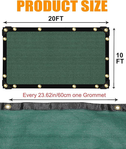 E.share 90% Heavy Duty Shade Cloth for Garden, 20 Ft X 10 Ft Sun Shades Outdoor Patio with Grommets for Plant Covers,Porch Screen,Pergola Shade Cover,Greenhouse,Green