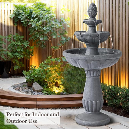 3 Tiered Outdoor Waterfall Fountains, Pineapple Top Water Fountain, Floor Garden Waterfalls Outside, Modern Cascading Flow Fountain for Garden, Yard, Patio, Home Decor
