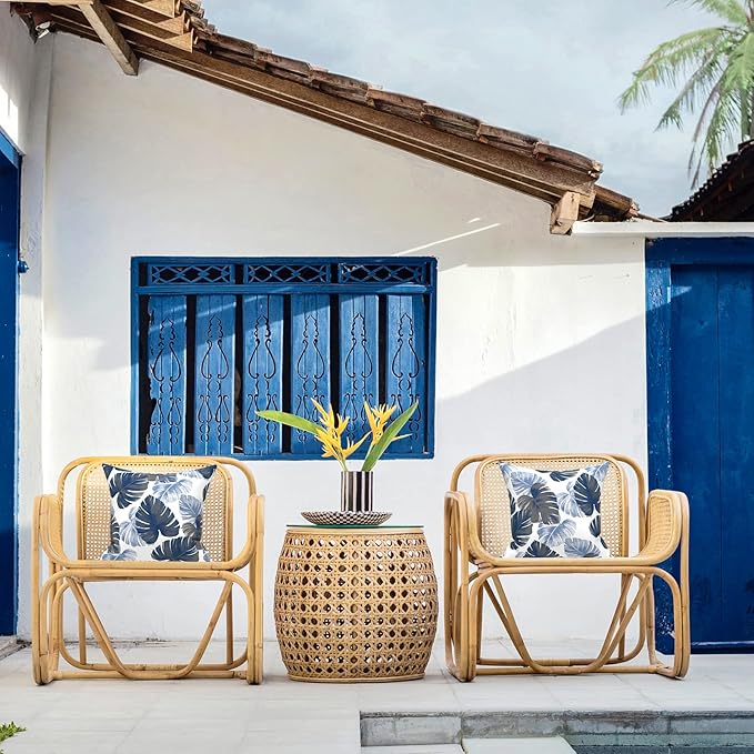 LVTXIII Outdoor/Indoor Throw Pillows, Decorative Throw Pillows with Inserts, 18"x18" Square Pillows for Bed, Couch, Sofa and Patio Furniture (Set of 2, Monstera Blue)
