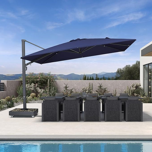 PURPLE LEAF 13' X10' Rectangle Patio Umbrella Large Outdoor Aluminum Offset Umbrella with 360-degree Rotation Cantilever Umbrella for Garden Deck Backyard Pool Navy Blue