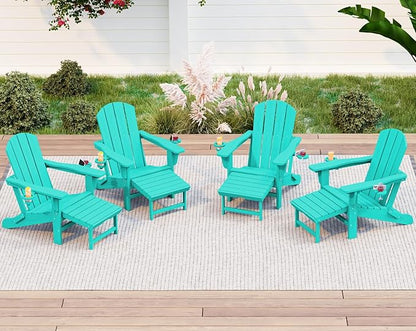 KINGYES Folding Adjustable Adirondack Chair with Retractable Ottoman Set of 4, Aruba