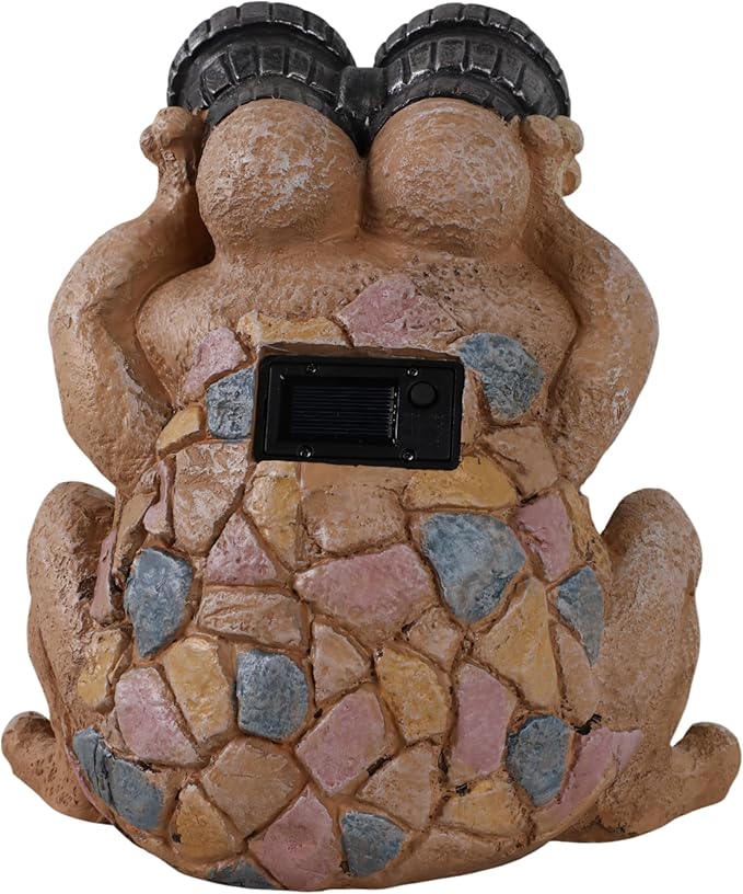Solar Frog Garden Statue with LED Eyes – Resin & Polyresin Garden Sculpture, Ideal for Outdoor Lawn, Patio or Yard, Statue Home Decor Perfect for Outdoor Spaces – 12", Multi-Color Finish