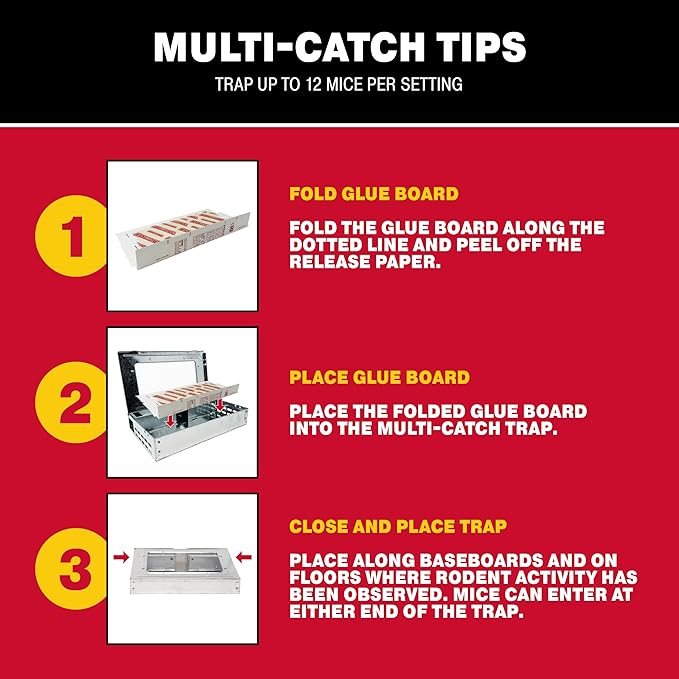 Catchmaster Multi-Catch Mouse Trap 12-Pack Refill, Humane Mouse Traps Indoor for Home, Includes Replaceable Glue Boards, Live Catch Pest Control for Garage & Shed