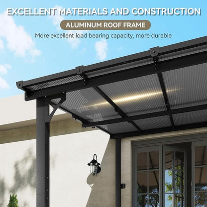 Aoxun 8' x 10' Gazebo for Patio, Gazebo Pergola with Sloped Roof, Large Wall-Mounted Heavy Duty Awnings, for Backyard, Deck, Patio (Gray Polycarbonate Panel)