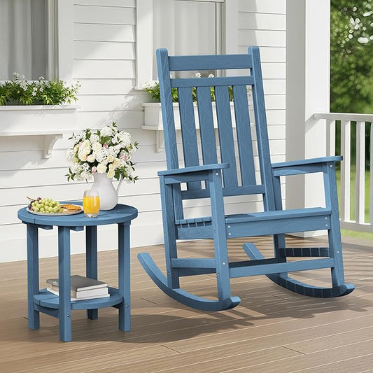 SERWALL Round Outdoor Side Table Set of 4, HDPE Small Adirondack Double End Table, Navy