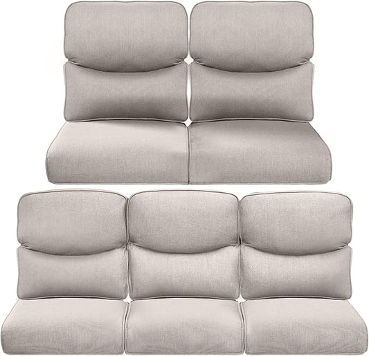 Pop 22x25/22x24 Outdoor Cushions for Patio 5 Piece Set - Set of 5 Water-Resistant Outside Cushion for Rattan Dining Rocking Swivel Chairs Loveseat Couch Sectional Sofa - Beige/Smile