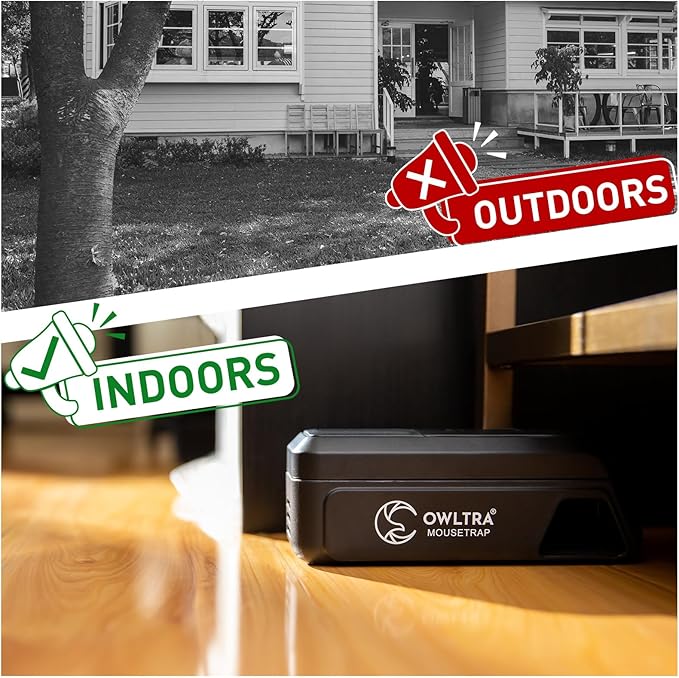 OWLTRA Indoor Electric Mouse Trap, Instant Eliminate Rodent Zapper with Pet Safe Trigger, Black, Small