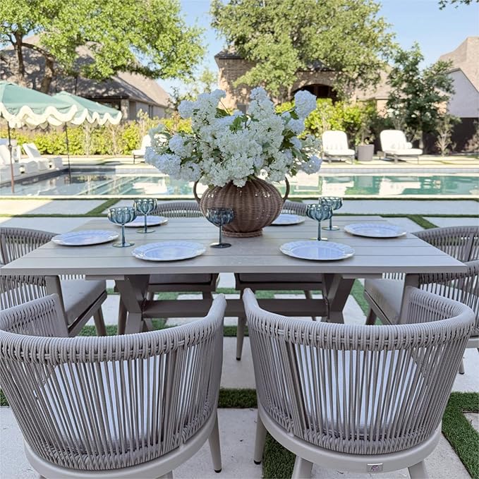 PURPLE LEAF Patio Dining Set for 10 All-Weather Wicker 11 Piece Aluminium Outdoor Table and Chairs Set Included Cushions for Backyard Indoor Decor Kitchen Modern Outdoor Furniture Set Champagne