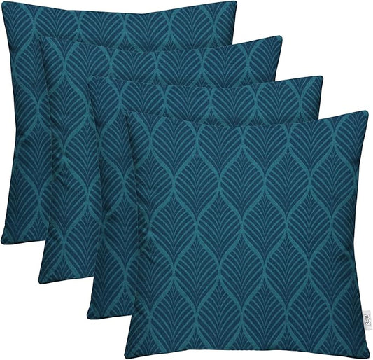 RSH DECOR: Square Throw Pillows Set of 4 | 20” x 20” | All-Weather Spun Fabric | Water and Fade-Resistant | Outdoor Accent Pillows for Patio Furniture | Fenbrook Blue