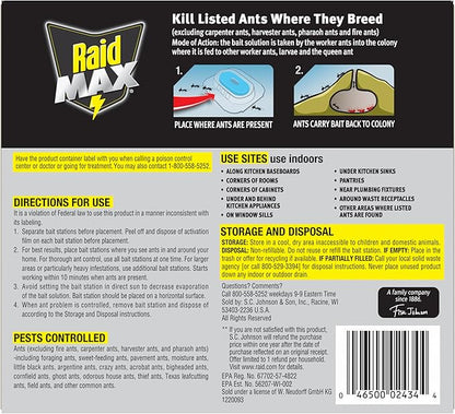Raid Max Liquid Ant Bait; Kills Ants Where They Breed, for Indoor and Outdoor Use; 4 Bait Stations