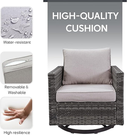 Outdoor Swivel Rocker Chairs Set of 4 with Fire Pit Table - 5 Peice Wicker Patio Furniture Set Conversation Set with 50,000 BTU Fire Pit for Deck Backyard - Grey Wicker Beige Cushion