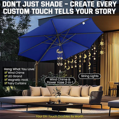 Hotime 10ft Patio Umbrella Outdoor Patio Windproof and Height adjustable, Heavy Duty Aluminum Round Offset Patio Umbrella Cantilever Pool Umbrella with 360°Rotation for Garden Deck Pool, Dark Blue
