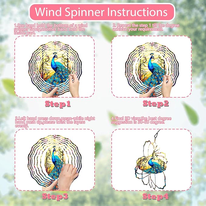 Peacock at Sunset Wind Spinner Stainless Steel Hanging Wind Spinners Mandala Kinetic Art 10 Inch Garden Decoration for Patios, Lawns, and Balconies
