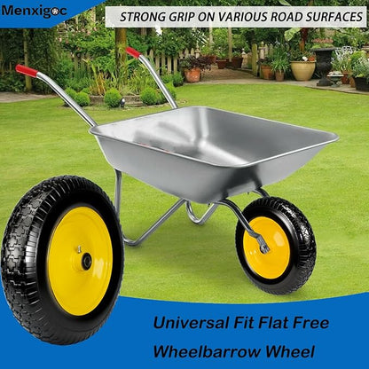4.80/4.00-8 Tire, 14.5" Tire and Wheel Flat Free, 5/8" Bore Bearing with 3/4" Extra Bearings with 3" Centered Hub - Universal for 4.80-8 4.00-8 4.00-6 3.50/3.00-8 Wheelbarrow Tires