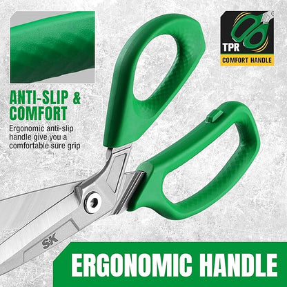 SK 10" Heavy Duty Scissors, All Purpose Shears, Premium CR-V Steel Construction, One Piece Drop Forged Blades, Ergonomic Handle for Comfortable Grip
