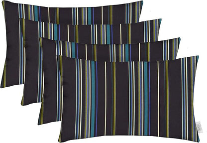 RSH DECOR: Sunbrella Lumbar Throw Pillows Set of 4 | 20" x 12" | Water and Fade-Resistant Performance Fabric | Outdoor Pillow Covers with Down-Alternative Inserts | Stanton Lagoon