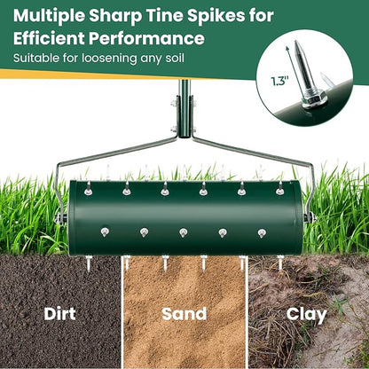 IRONMAX Rolling Lawn Aerator, Sand/Stone Filled Manual Dethatching Soil Aerating Push Tool with Ergonomic Handle, Grass Aerator Lawn Tool for Yard, Garden, Lawn Health Care (21''W x 51''H)