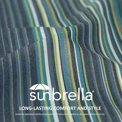 Sunbrella Square Corner Seat Cushions, 19" x 19" x 3", Set of 4, Indoor Outdoor Water Repellent Universal Chair Pads with Ties for Patio Furniture, Garden Deck Dining Chairs, Beach Stripe Lagoon