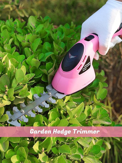 Lichamp 2-in-1 Electric Hand Held Grass Shear Pink Hedge Trimmer Shrubbery Clipper Cordless Battery Powered Rechargeable for Garden and Lawn, CGS3602PK Pink