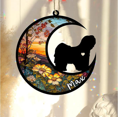 Personalized Dog Memorial, Custom Name Lhasa Apso Dog Christmas Ornament with Name, Custom Breeds, Pet Loss Light Catcher, Gifts for Lovers Loss of Pet Sympathy on Mothers Day Christmas