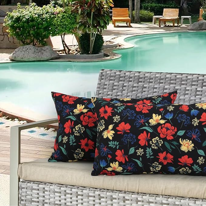 idee-home Outdoor Pillows with Inserts Included, Patio Outside Lumbar Pillows Waterproof Set of 2, 12 x 20 inch
