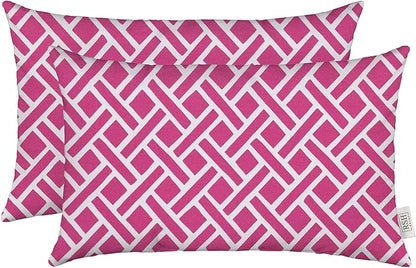 RSH DECOR: Lumbar Throw Pillows Set of 2 | 20” x 12" | All-Weather Spun Fabric | Water and Fade-Resistant | Outdoor Support Pillows for Patio Furniture | Midnight Melody Pink