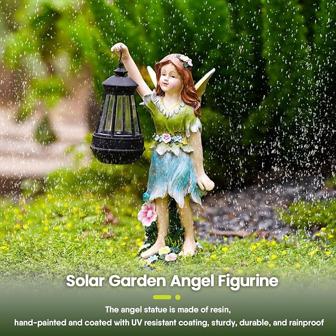 Fairy Garden Statue Solar Garden Fairy with Lantern Light Outdoor Decoration Waterproof Solar Sculpture for Patio Yard Lawn Gift for Mom Grandma