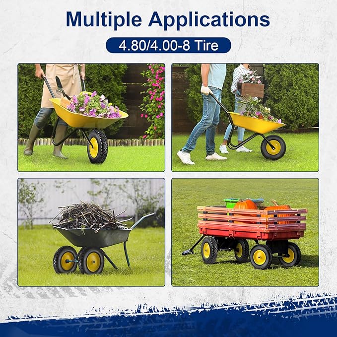 MaxAuto Wheelbarrow Tires 4.80 4.00-8 Flat-Free Tire and Wheel 16 Inch Solid Tires w/Grease Fitting, 3" Centered Hub, 3/4" Bearings, 4.80 4.00-8 Tire for Hand Truck Trolley Garden Cart Wagon, Yellow