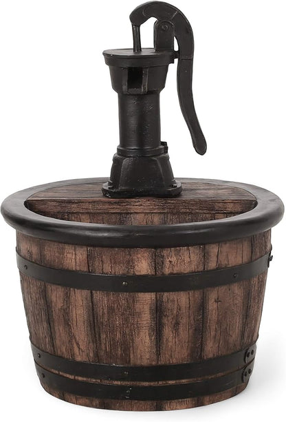 Merax 26.5" High Handcrafted Floor Fountain – Weather-Resistant Outdoor Water Feature with LED Lights, Barrel Design for Garden Patio Yard