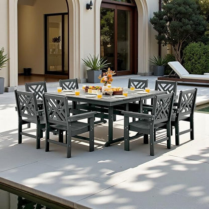 10 Piece HDPE Outdoor Dining Set for 8, Patio HDPE Furniture Set with 2 Table and Umbrella Hole, Outdoor Table and Chairs for Garden, Poolside, Backyard, Deck