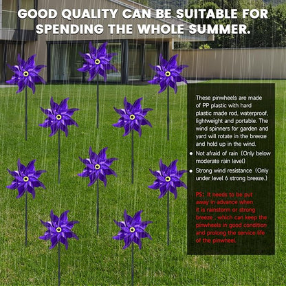 10 PCS Reflective Pinwheels for Yard and Garden Bird Devices Pre-Installed Sparkly Wind Spinner Deterrent to Scare Birds Away from Yard Patio Farm (Purple)