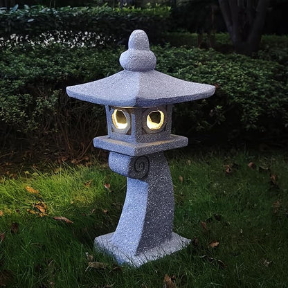 ZOEJADE 28" H Large Solar Zen Asian Pagoda Lantern Garden Outdoor Statue Japanese Palace Lantern with Solar Light for Lawn Yard Pond Patio Temple Court Decor Meditator Stylite Garden Figurines