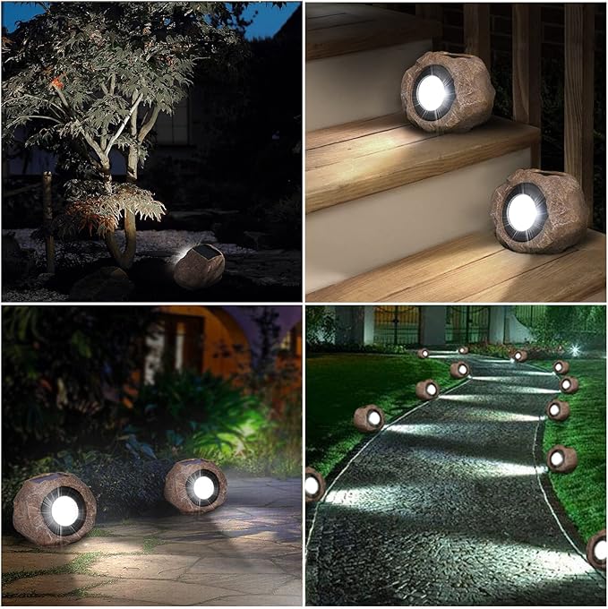 Solar Powered Outdoor Lights(2pcs), Solar Rock Lights Super Bright Solar Spot Garden Light, IP65 Waterproof Spotlight Outdoor Rock Light for Garden Yard Walkway Pathway Patio