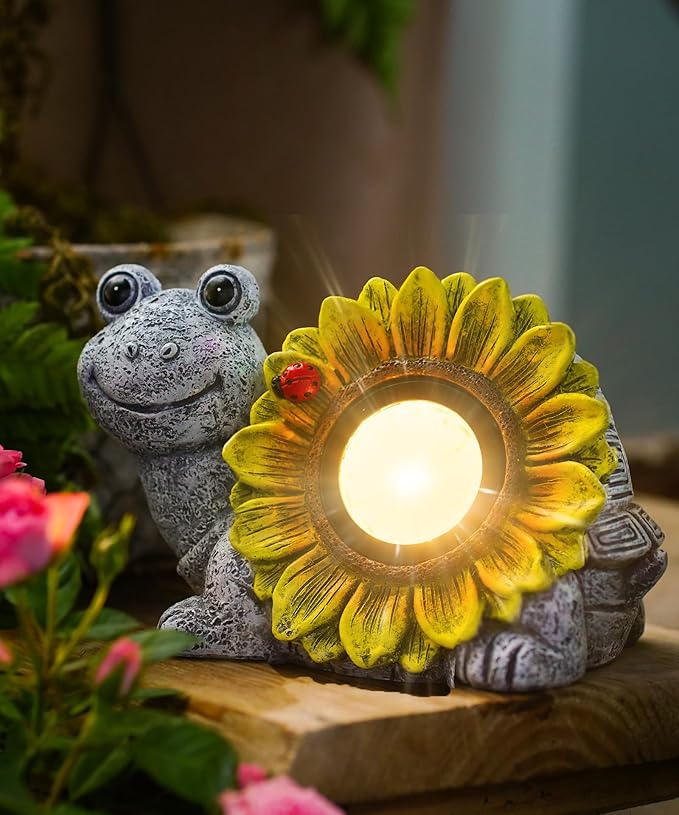 Nacome Solar Turtle Garden Decor with Sunflower: Outdoor Clearance Statues Lights for Outside Lawn Ornaments Porch Patio Balcony Yard - Birthday Gifts for Mom Grandma Women(Grey)