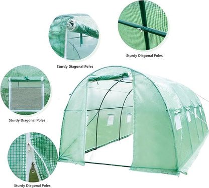 Walk-in Tunnel Greenhouse，Portable Plant Hot Housewith Dual Zippered Screen Doors & 6 Screen Windows Heavy Duty Plastic Plant Warm House with Reinforced Frame (12x7x7 FT)