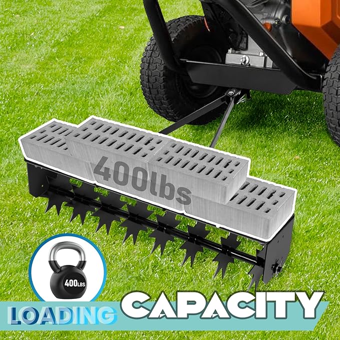 8 Pin Lawn Aerator, 45" Tow Behind Spike Aerators- 400lbs Heavy Duty Rolling Aerators, Galvanized Steel with Counterweight Tray and Universal Hook, Core Aerator for Yard/Atv