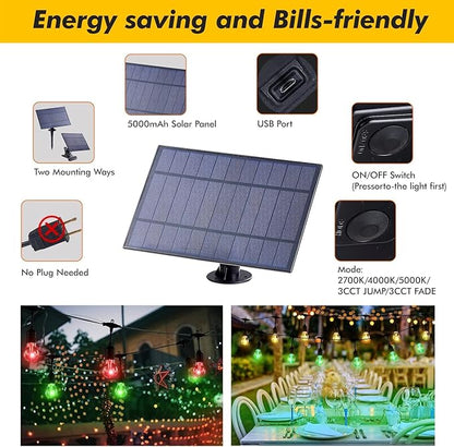 Auroraworld 144FT Solar RGB String Lights Outdoor, Dimmable Waterproof LED Patio Lights with Remote, 45 Shatterproof Edison Bulbs for Garden Cafe Party Decor