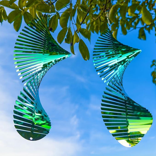 Wind Spinners Outdoor, 3D Helix Hanging Wind Spinners, Gradient Tender Green, 24 inches, Kinetic, Stainless-Steel Metal, Smooth Spin, Outdoor Decoration for Garden, Patio, Yard, Gift for Women Mom