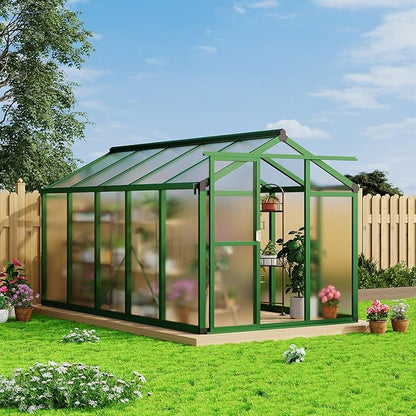 6 x 10 FT Greenhouse, Heavy-Duty Polycarbonate Large Walk-in Greenhouse Roof Vent ,Aluminum Frame & Lockable Door, for Backyard, Green Houses for Outside Garden Backyard